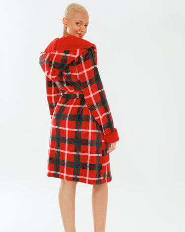 Red Check Fluffy Hooded Dressing Gown